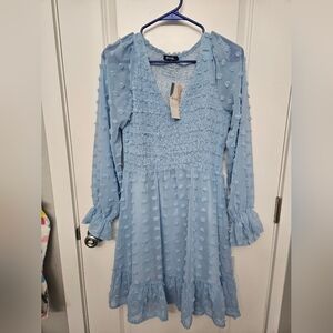 BTFBM Dusty Blue Smocked Swiss Dot Dress size Mediuml Textured Lined